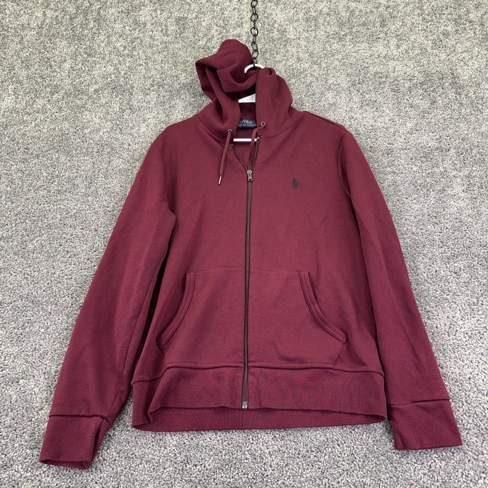 Polo Ralph Lauren Hoodie Mens Medium Red Fleece Full Zip Pony Logo Pockets